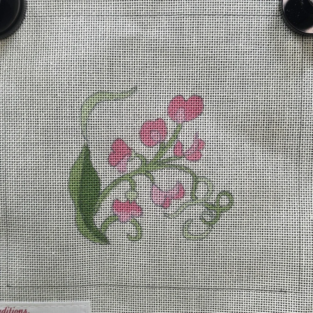 Vintage Betty Smith Traditions Hand Painted Needlepoint Canvas Sweet Pea Yarn